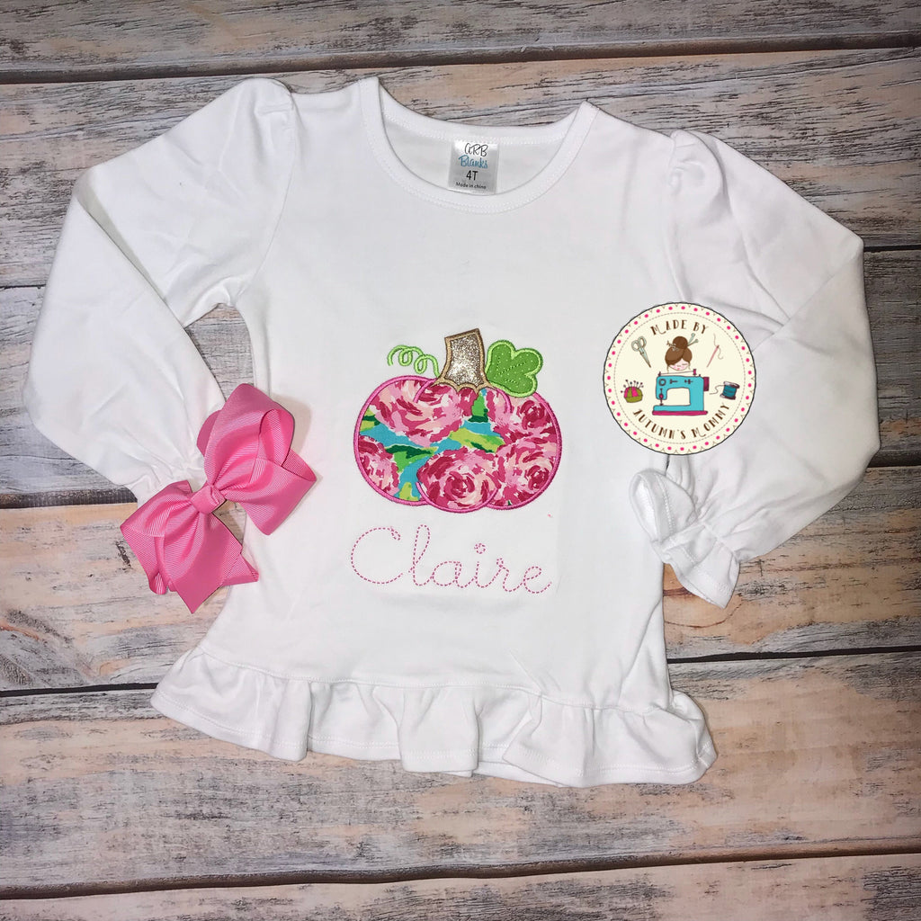 Lilly Fall pumpkin embroidery appliqué, girls shirt, top, T-shirt, toddler girl, birthday gift, birthday shirt