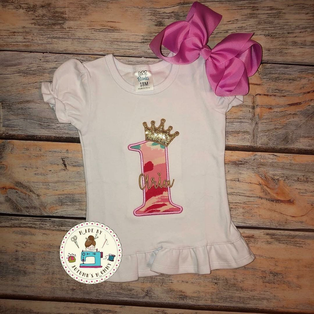 Lilly Crown Princess birthday number appliqué embroidery girls top