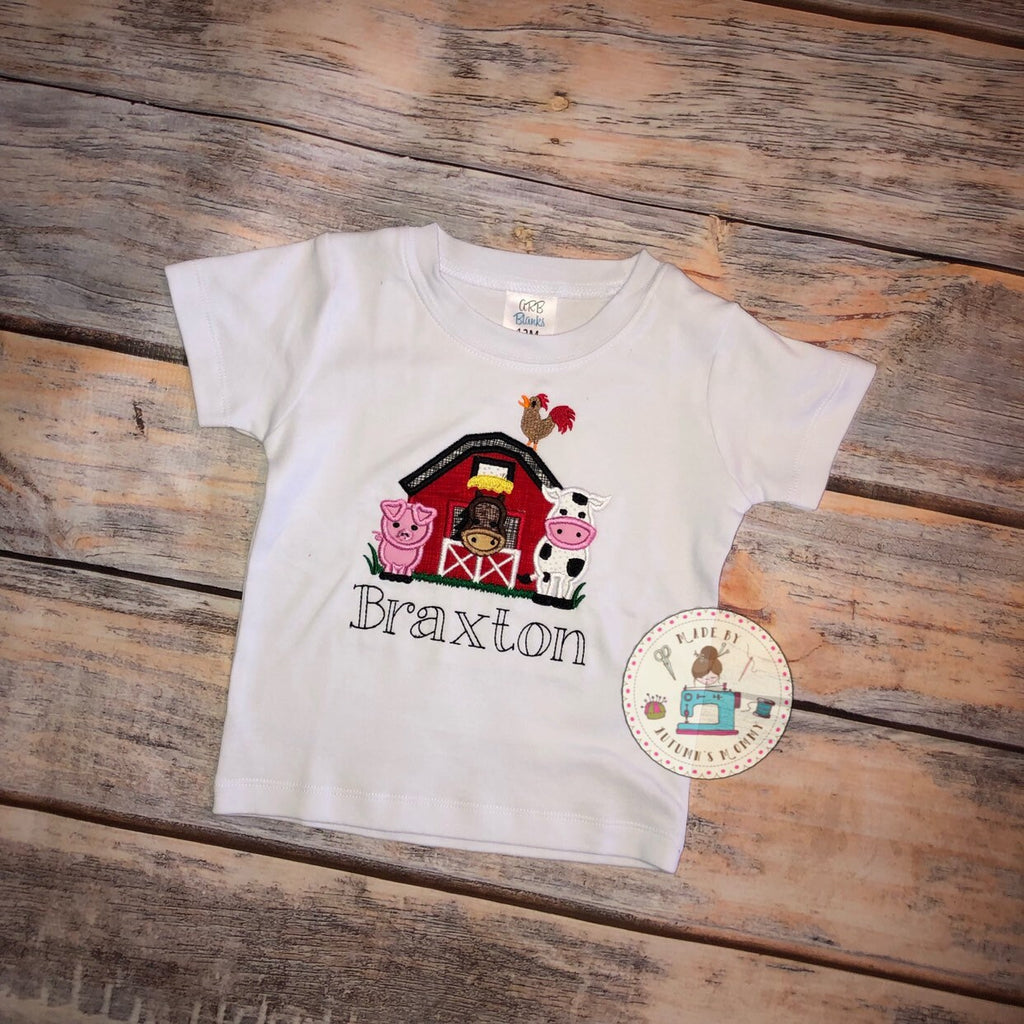 Farm barn animal boys birthday shirt applique embroidery