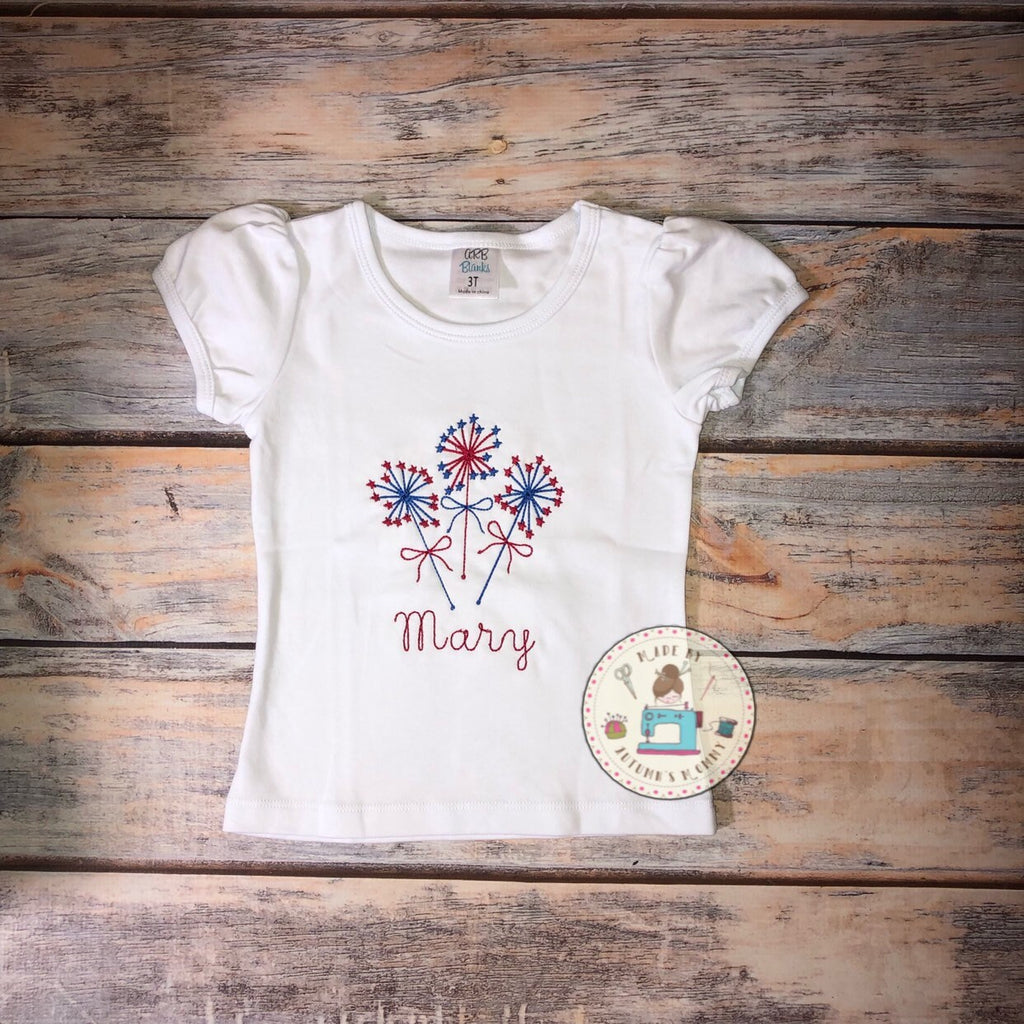 Fourth of the July sparklers shirt Lilly inspired embroidery girls top