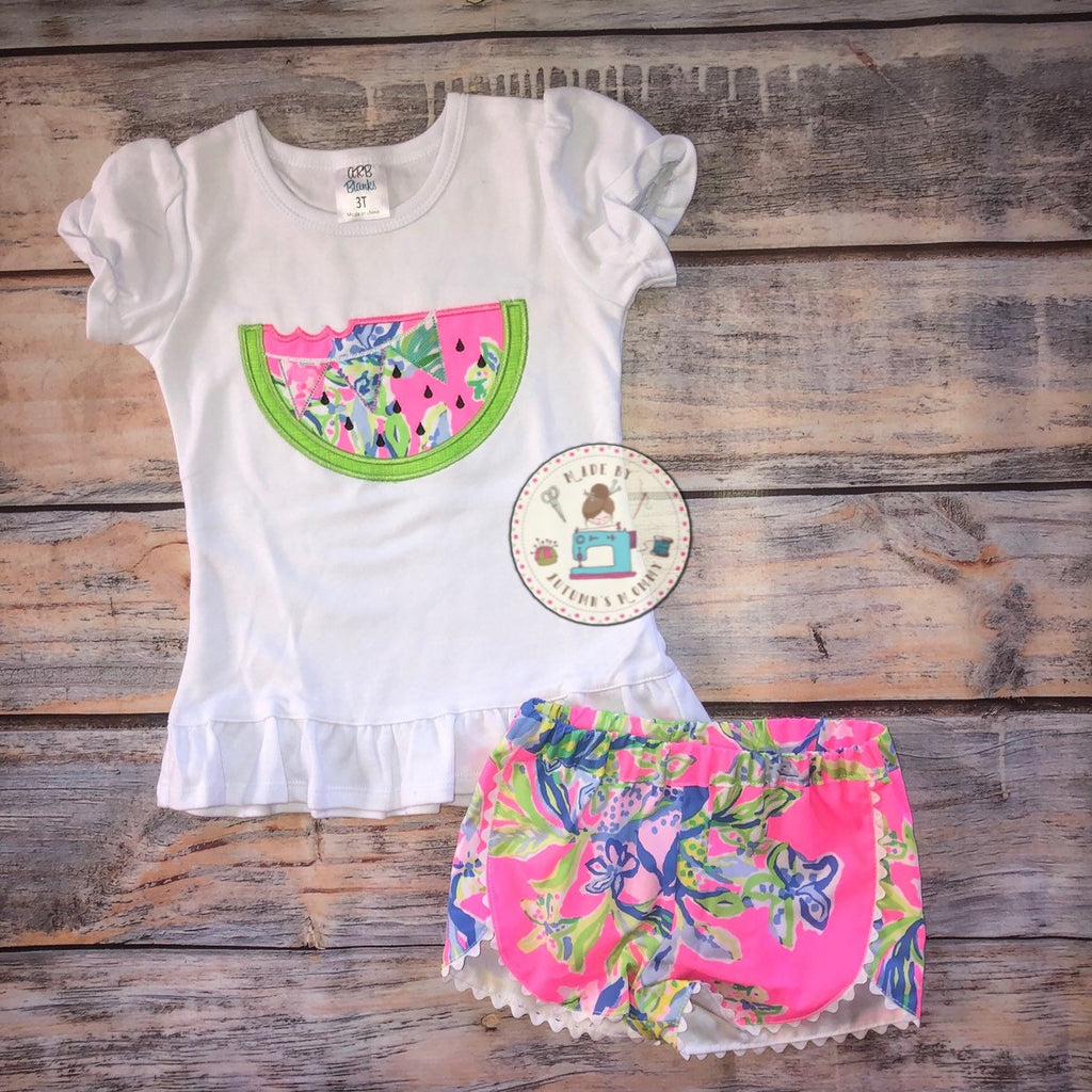 Lilly watermelon appliqué embroidery girls top