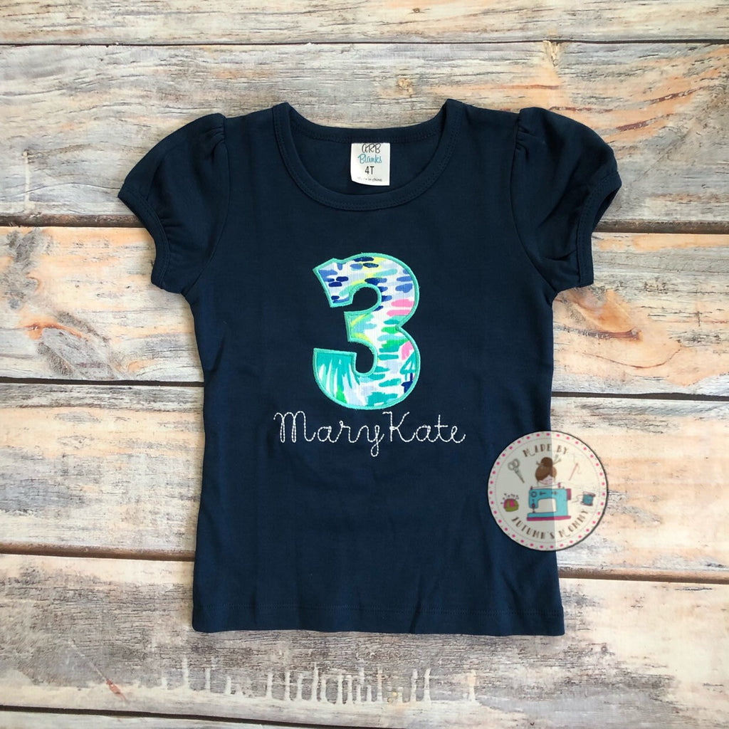 Lilly birthday embroidery applique shirt , summer, spring, preppy