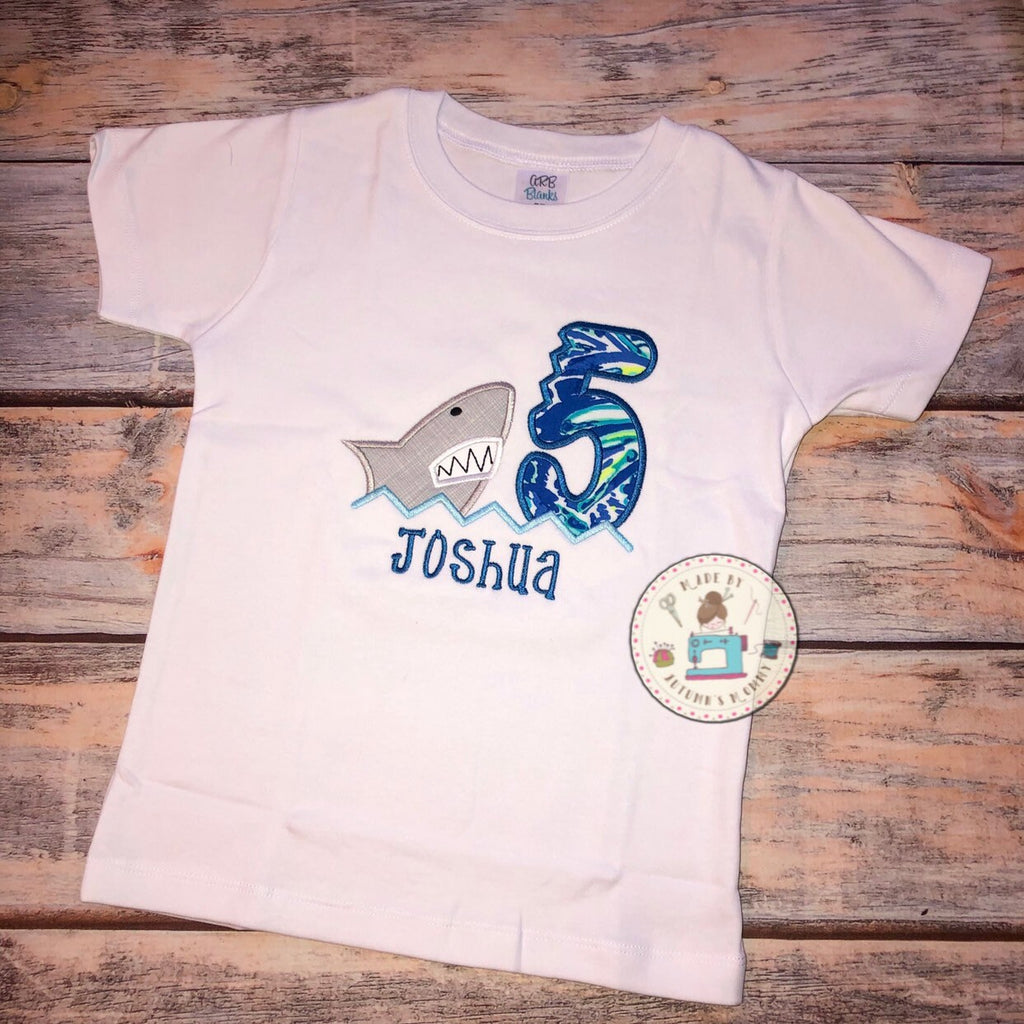 Lilly shark boys birthday shirt applique embroidery