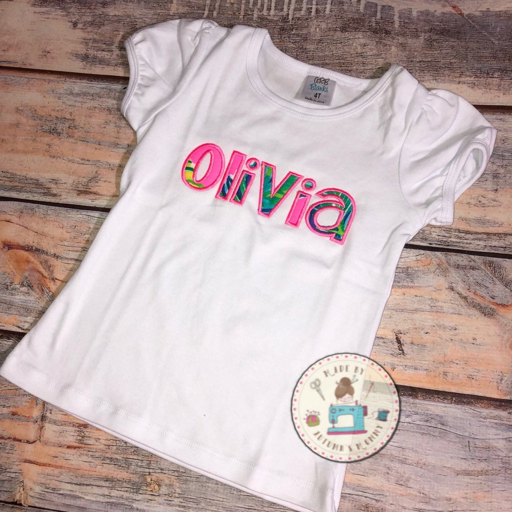 Lilly alphabet name Applique embroidery Girls Toddler birthday gift monogram intial panda tropical zoo bright preppy daughter