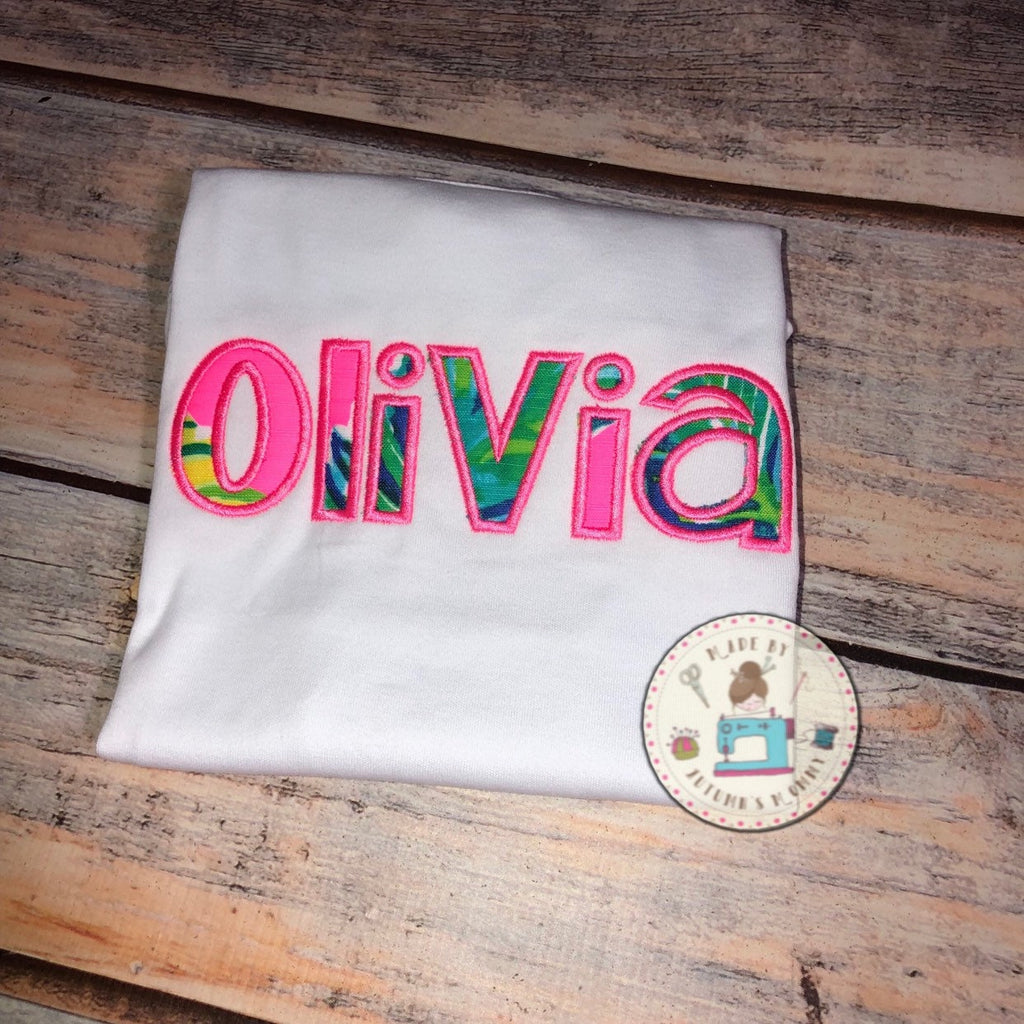 Lilly alphabet name Applique embroidery Girls Toddler birthday gift monogram intial panda tropical zoo bright preppy daughter
