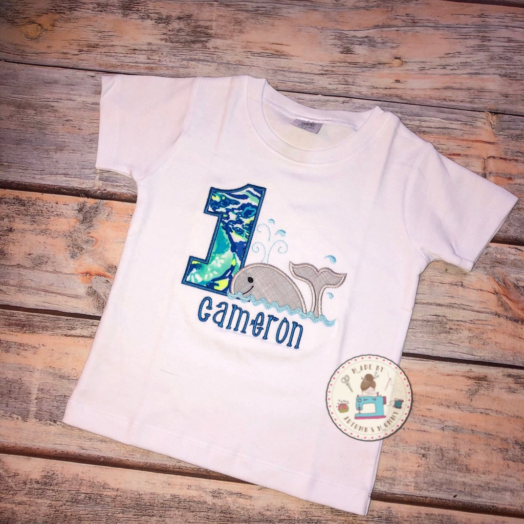 Lilly Whale boys birthday shirt applique embroidery