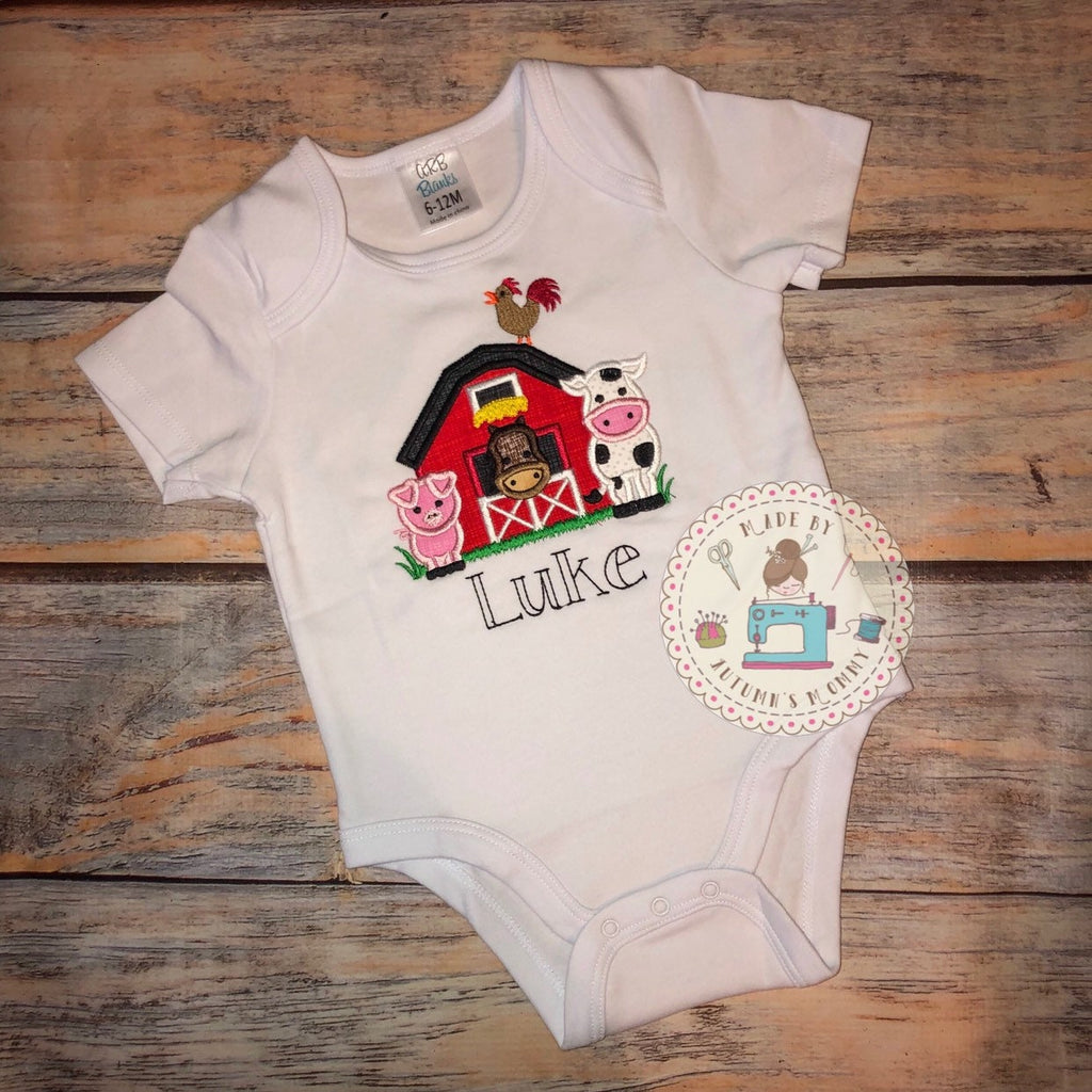 Farm barn animal boys birthday shirt applique embroidery