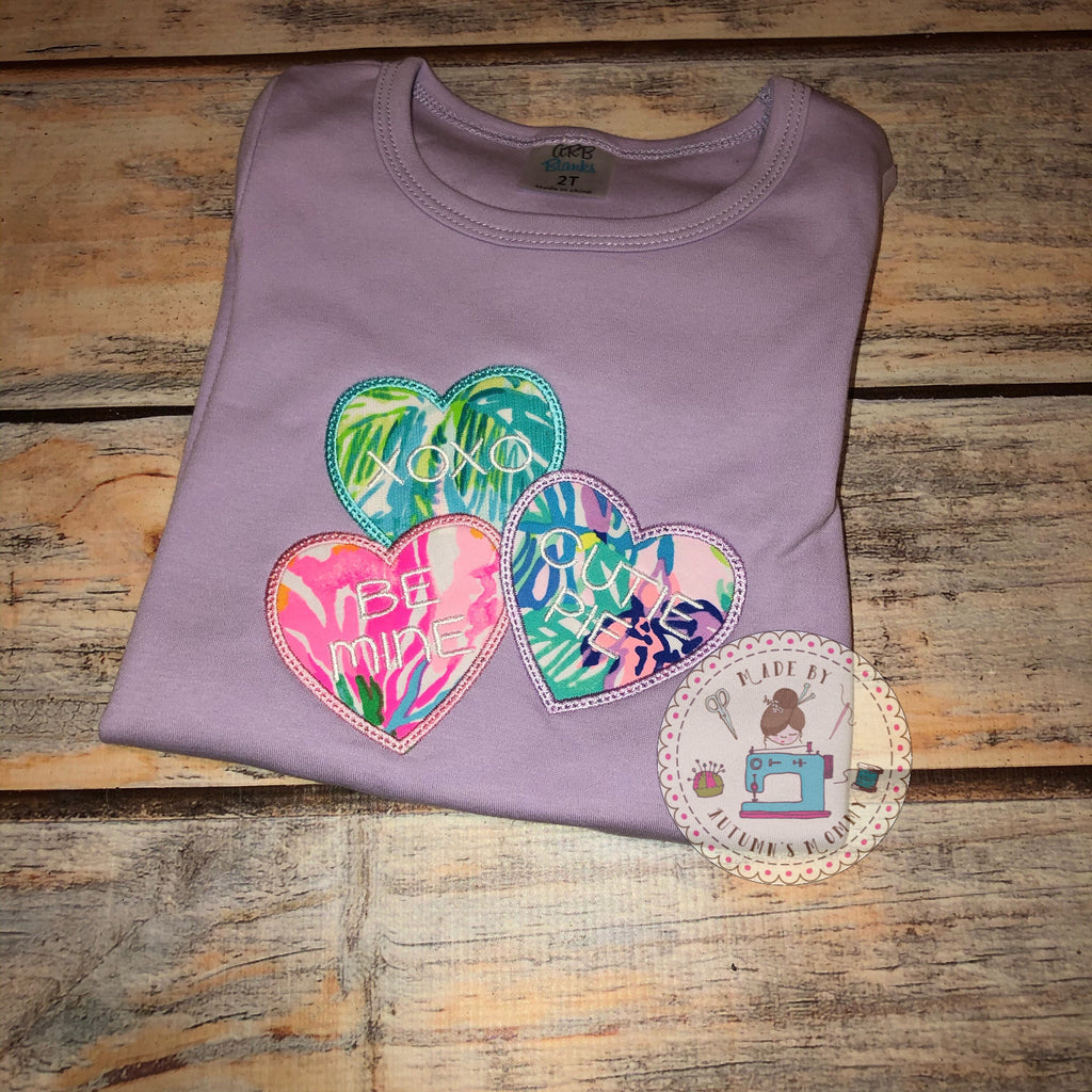 Lilly Girls Valentine Conversation hearts appliqué embroidery girls top