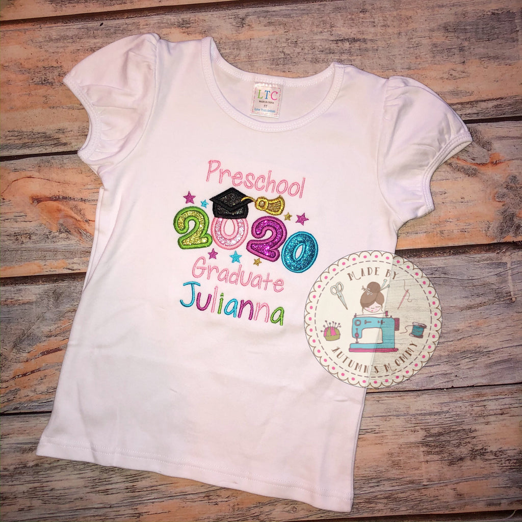 Little Girls School class of graduation top appliqué embroidery
