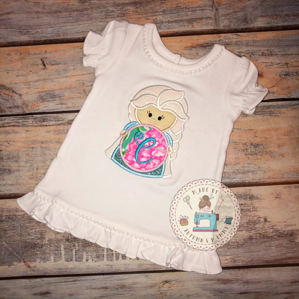 Lilly elsa ice queen appliqué embroidery girls top