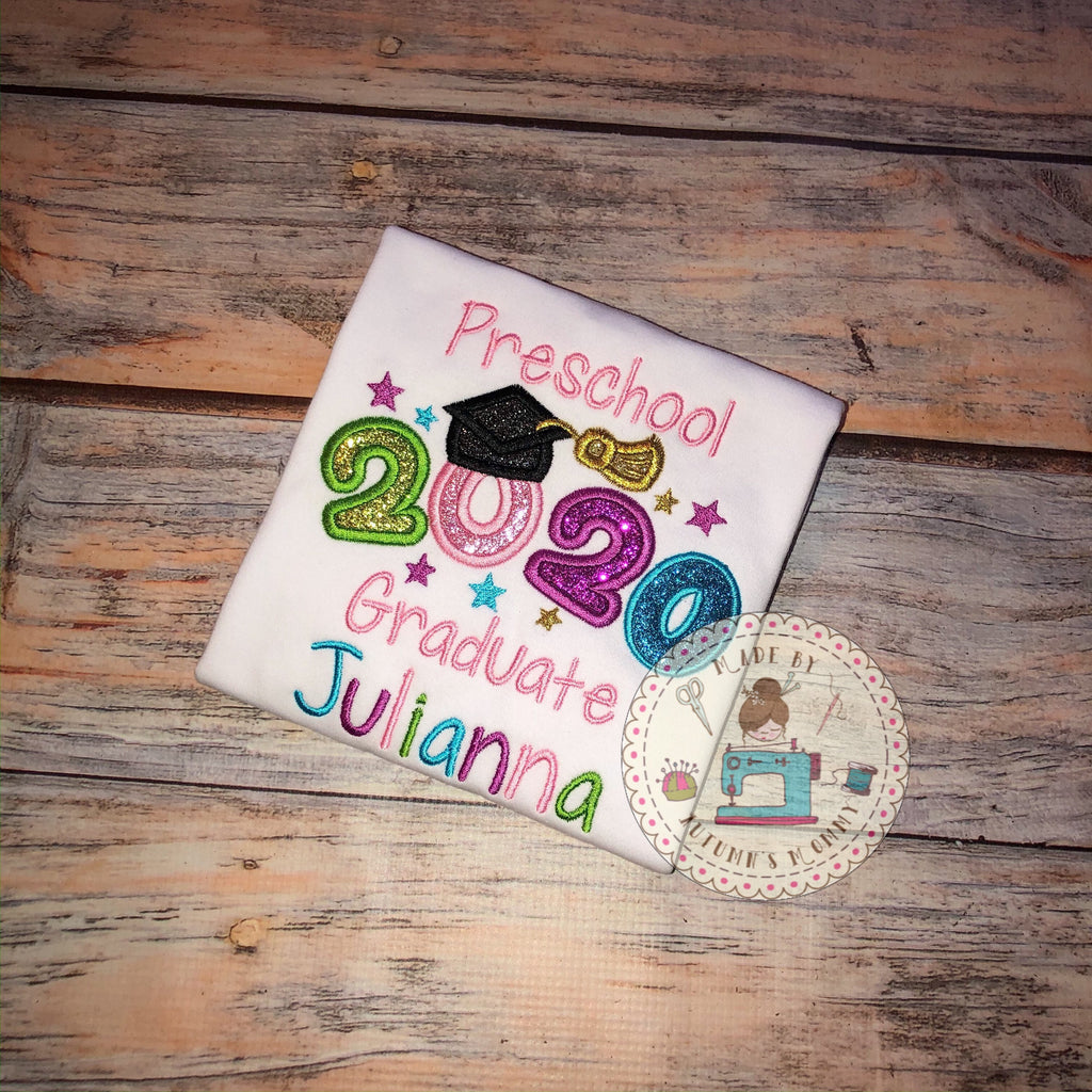 Little Girls School class of graduation top appliqué embroidery
