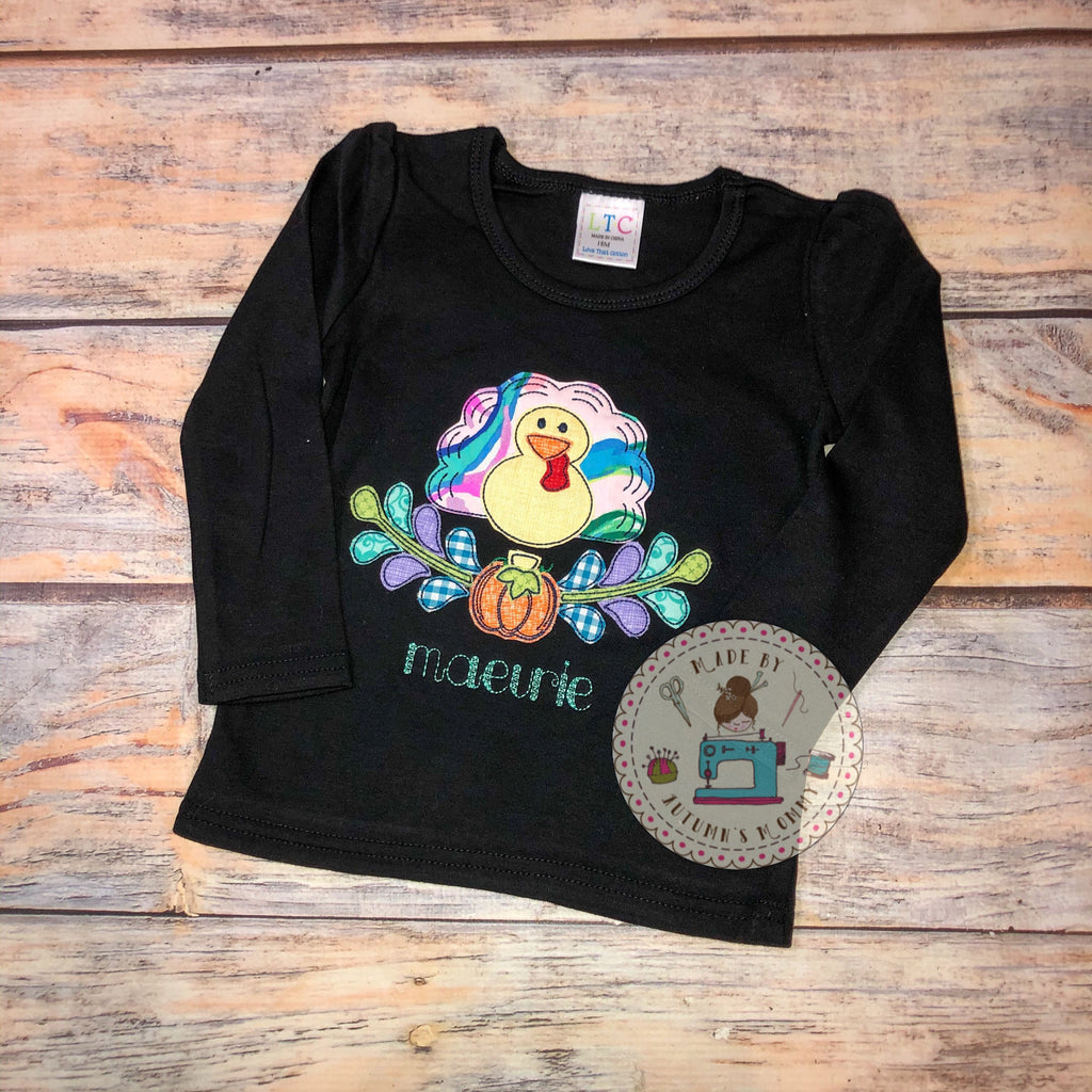 Lilly thanksgiving floral turkey appliqué embroidery girls top