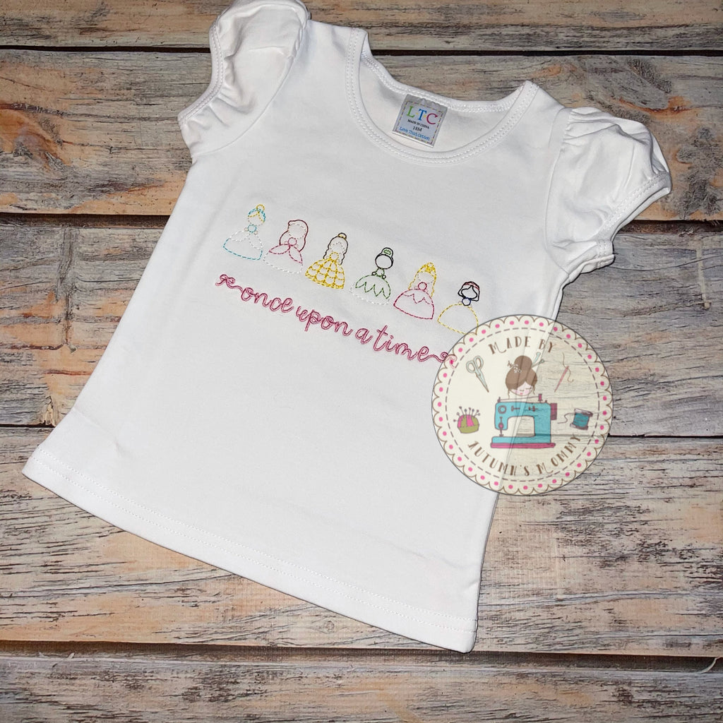 Vintage line Classic Princesses birthday embroidery vintage style embroidery shirt for girls, gift