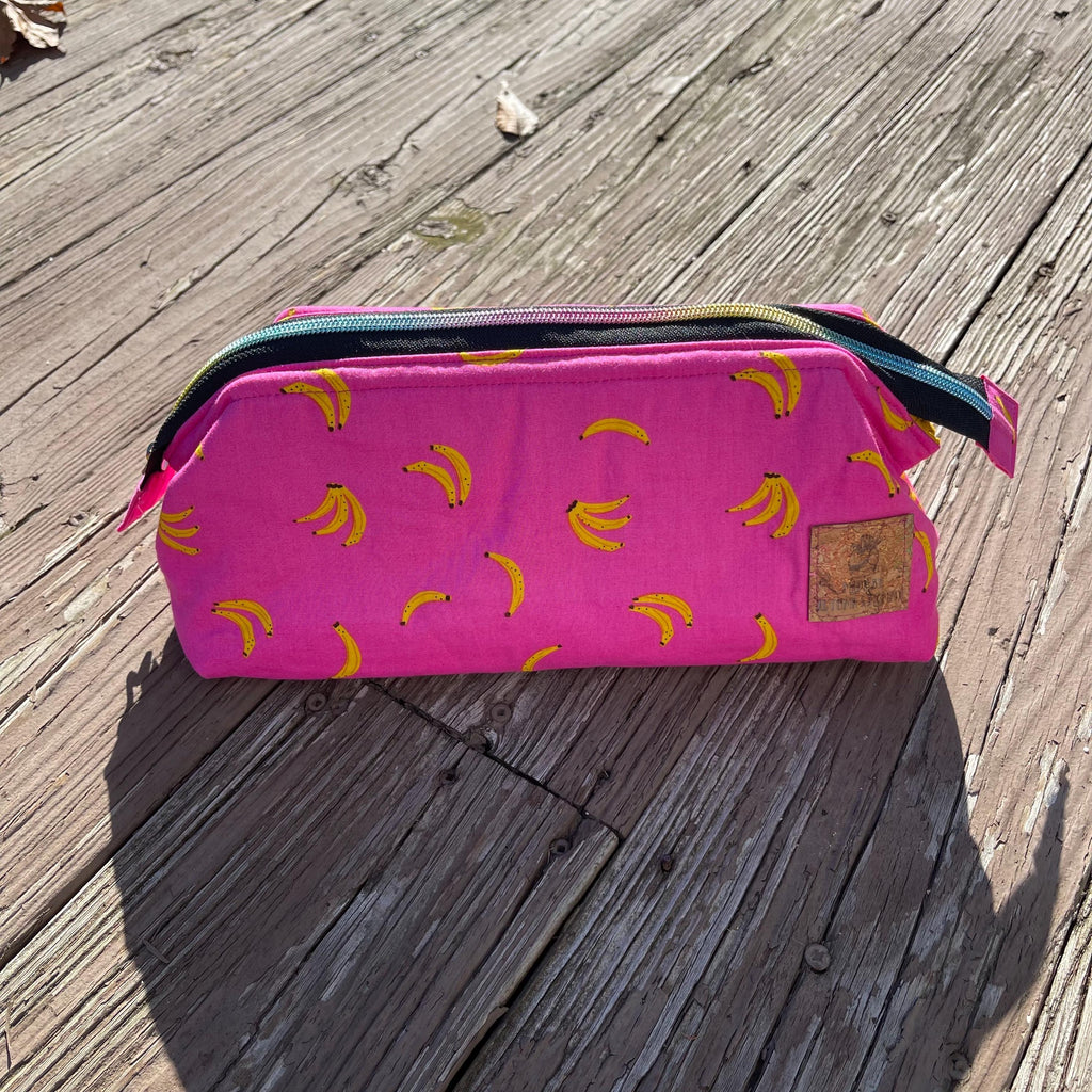 Ruby Star Banana Trifecta bag - emmaline bag patterns, handmade made to order gifts for her, tropical fabric vanity makeup bag or for sewing
